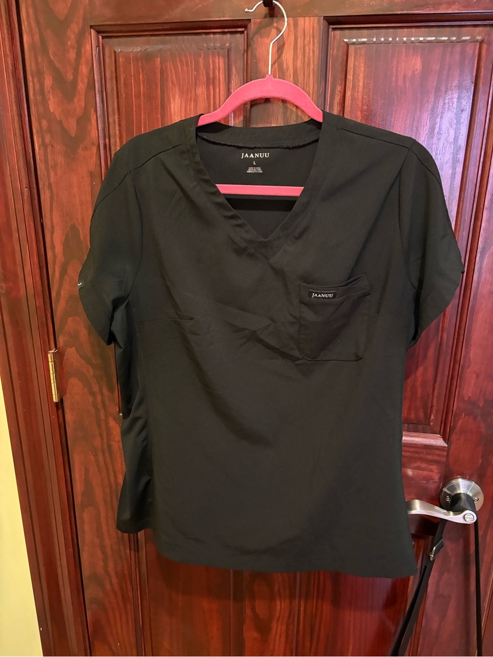 Jaanuu womens Black V-Neck Medical Scrub Top